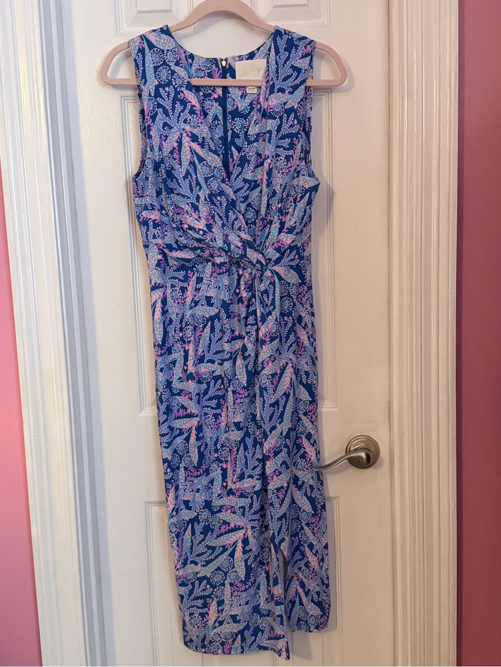 Lilly Pulitzer EUC Odela V-Neck MIDI Print - Barton Blue Star Gazing.